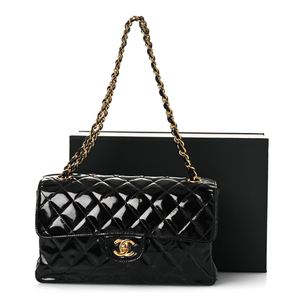 Patent Quilted Medium Double Sided Flap Black