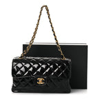 Patent Quilted Medium Double Sided Flap Black