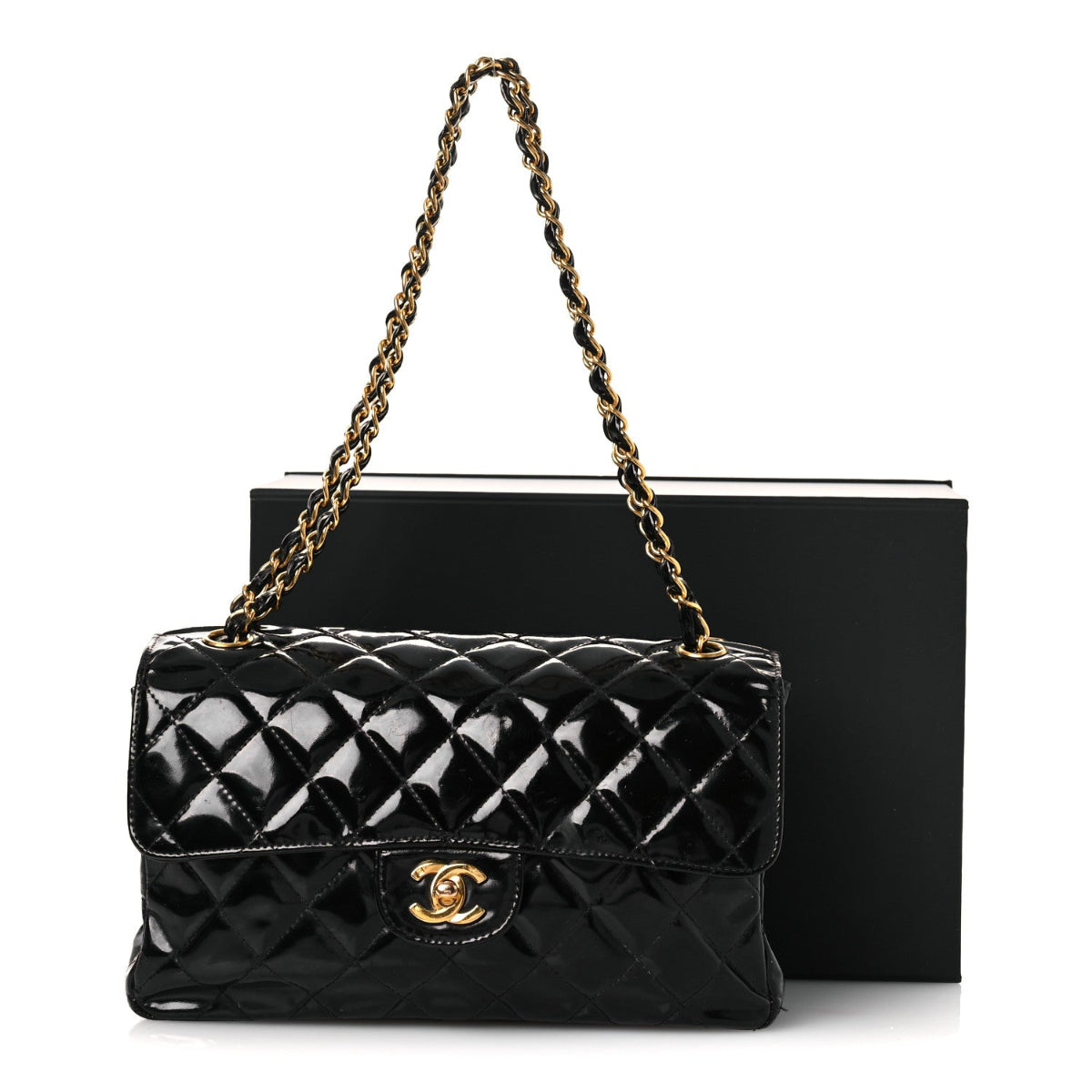 Patent Quilted Medium Double Sided Flap Black