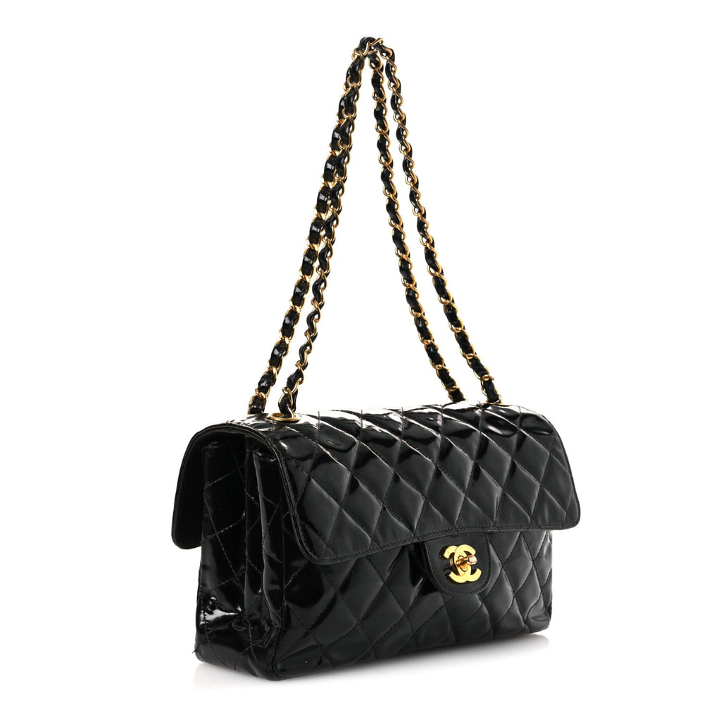 Patent Quilted Medium Double Sided Flap Black