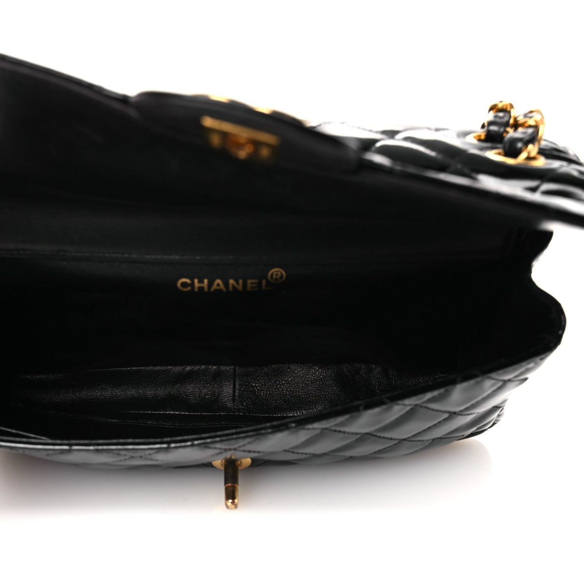 Patent Quilted Medium Double Sided Flap Black