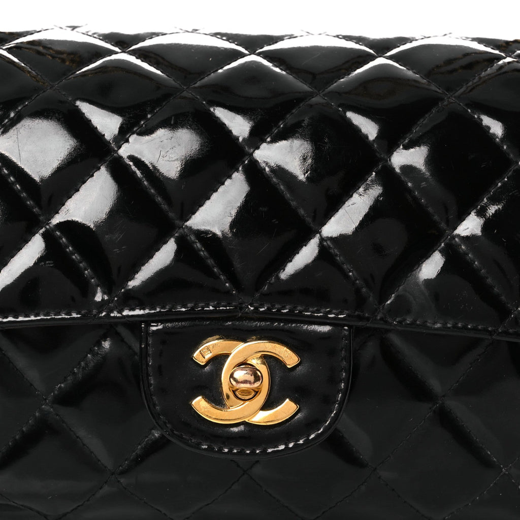 Patent Quilted Medium Double Sided Flap Black