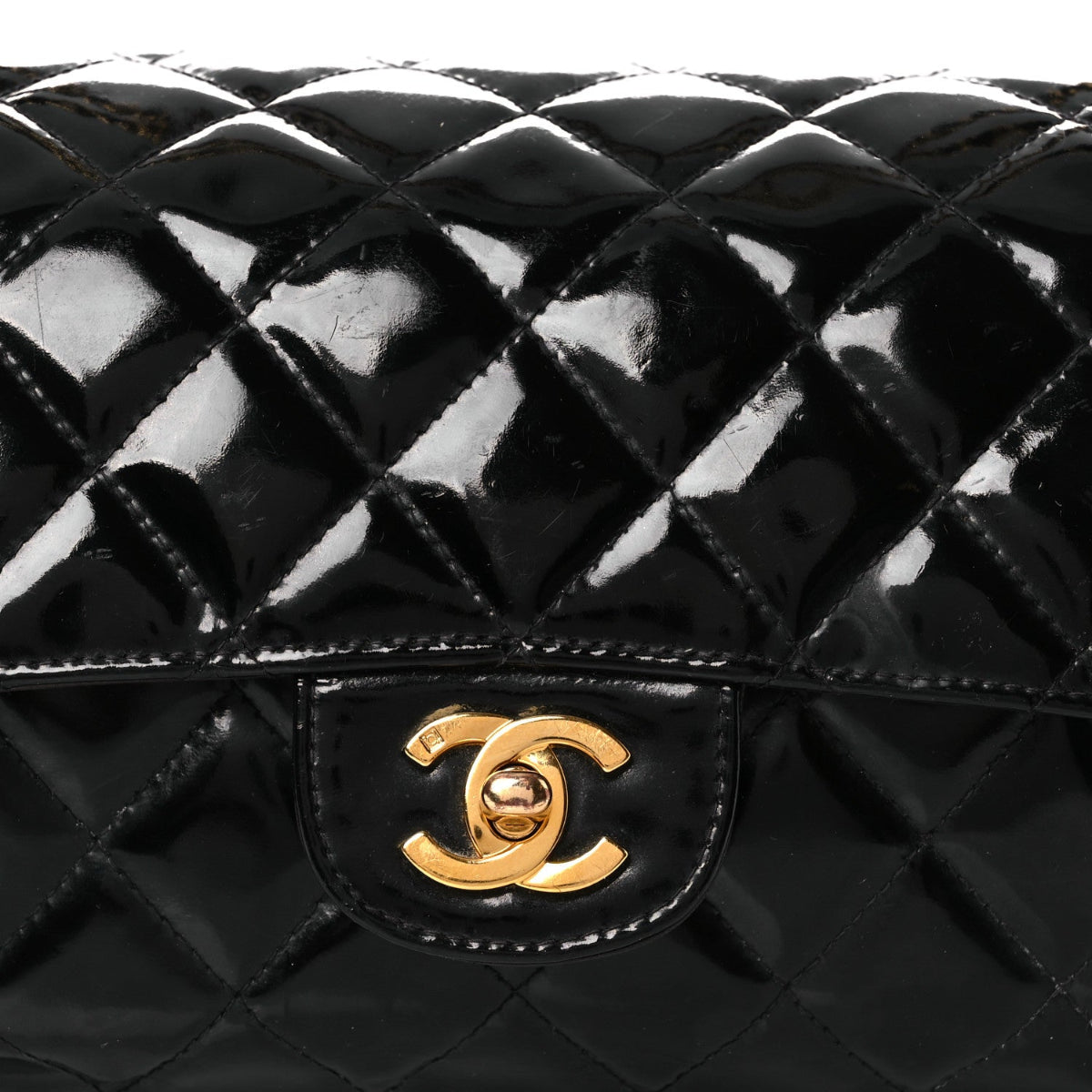 Patent Quilted Medium Double Sided Flap Black