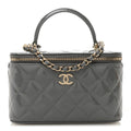 Patent Quilted Quilted Small Top Handle Vanity Case With Chain Grey
