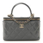 Patent Quilted Quilted Small Top Handle Vanity Case With Chain Grey