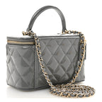 Patent Quilted Quilted Small Top Handle Vanity Case With Chain Grey
