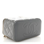 Patent Quilted Quilted Small Top Handle Vanity Case With Chain Grey