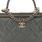 Patent Quilted Quilted Small Top Handle Vanity Case With Chain Grey