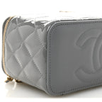 Patent Quilted Quilted Small Top Handle Vanity Case With Chain Grey