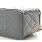 Patent Quilted Quilted Small Top Handle Vanity Case With Chain Grey