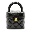 Patent Quilted Top Handle Vanity Case Black