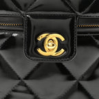 Patent Quilted Top Handle Vanity Case Black
