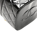 Patent Quilted Top Handle Vanity Case Black