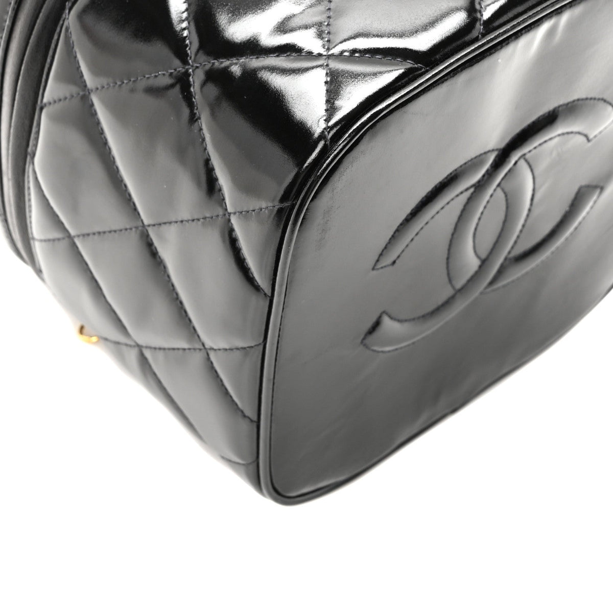 Patent Quilted Top Handle Vanity Case Black