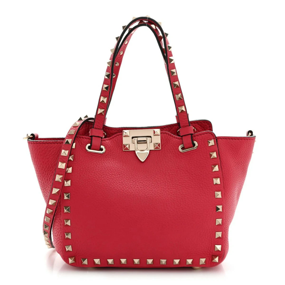 Pebbled Calfskin Mini Rockstud Tote Cyclamin