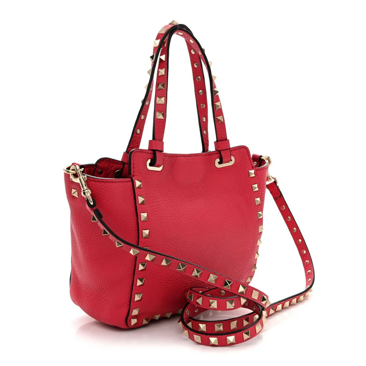 Pebbled Calfskin Mini Rockstud Tote Cyclamin