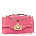 Pebbled Calfskin Rockstud Flip Lock Wallet On Chain Feminine Pink