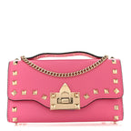 Pebbled Calfskin Rockstud Flip Lock Wallet On Chain Feminine Pink