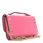 Pebbled Calfskin Rockstud Flip Lock Wallet On Chain Feminine Pink