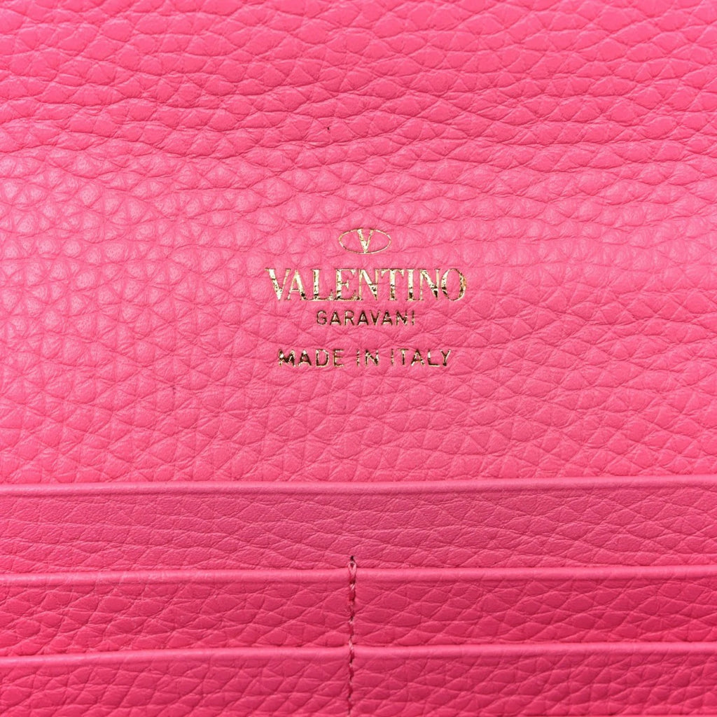 Pebbled Calfskin Rockstud Flip Lock Wallet On Chain Feminine Pink