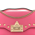 Pebbled Calfskin Rockstud Flip Lock Wallet On Chain Feminine Pink
