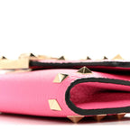 Pebbled Calfskin Rockstud Flip Lock Wallet On Chain Feminine Pink