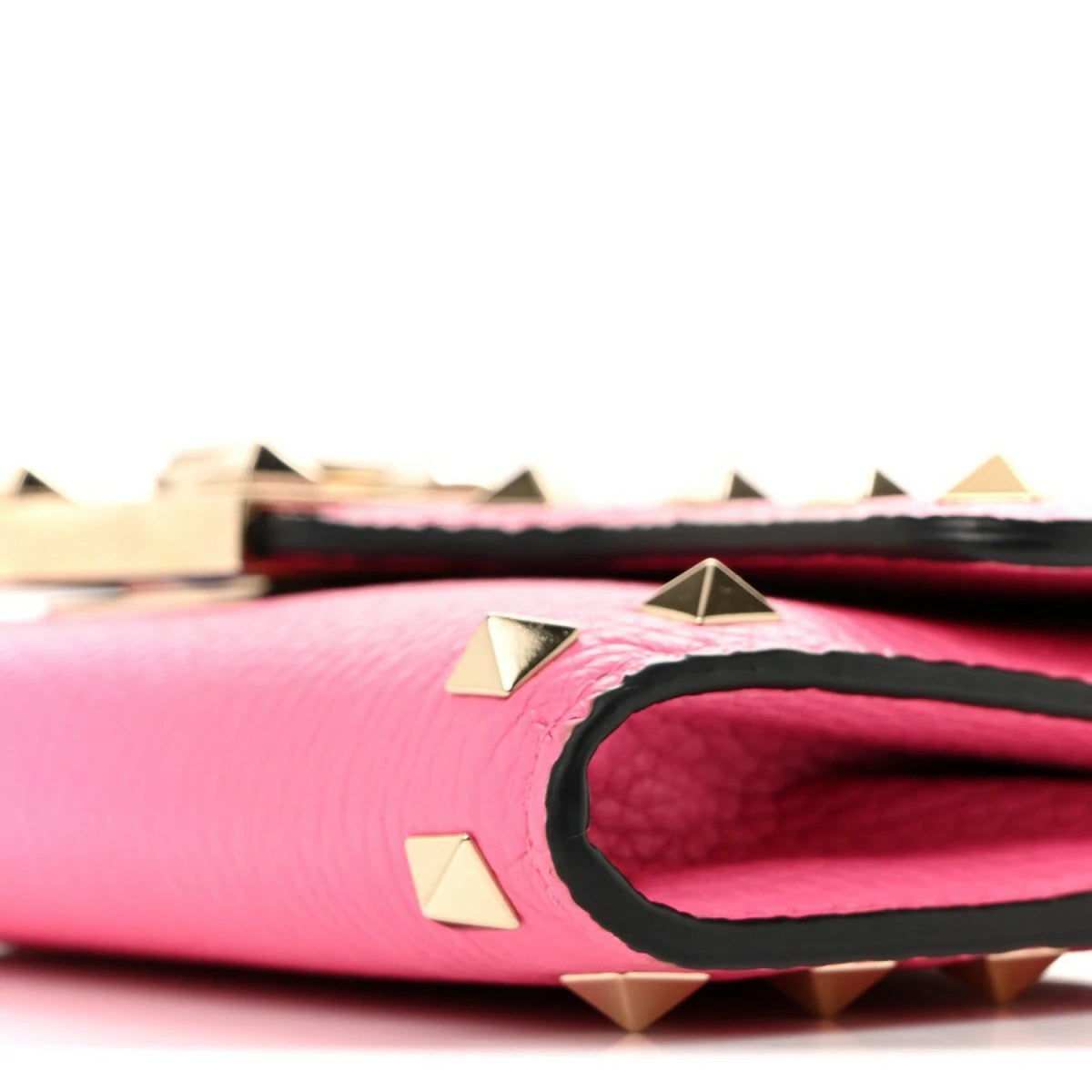 Pebbled Calfskin Rockstud Flip Lock Wallet On Chain Feminine Pink