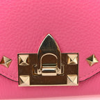Pebbled Calfskin Rockstud Flip Lock Wallet On Chain Feminine Pink