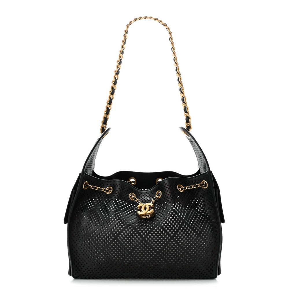 Perforated Calfskin Small Chanel 25 Handbag Black