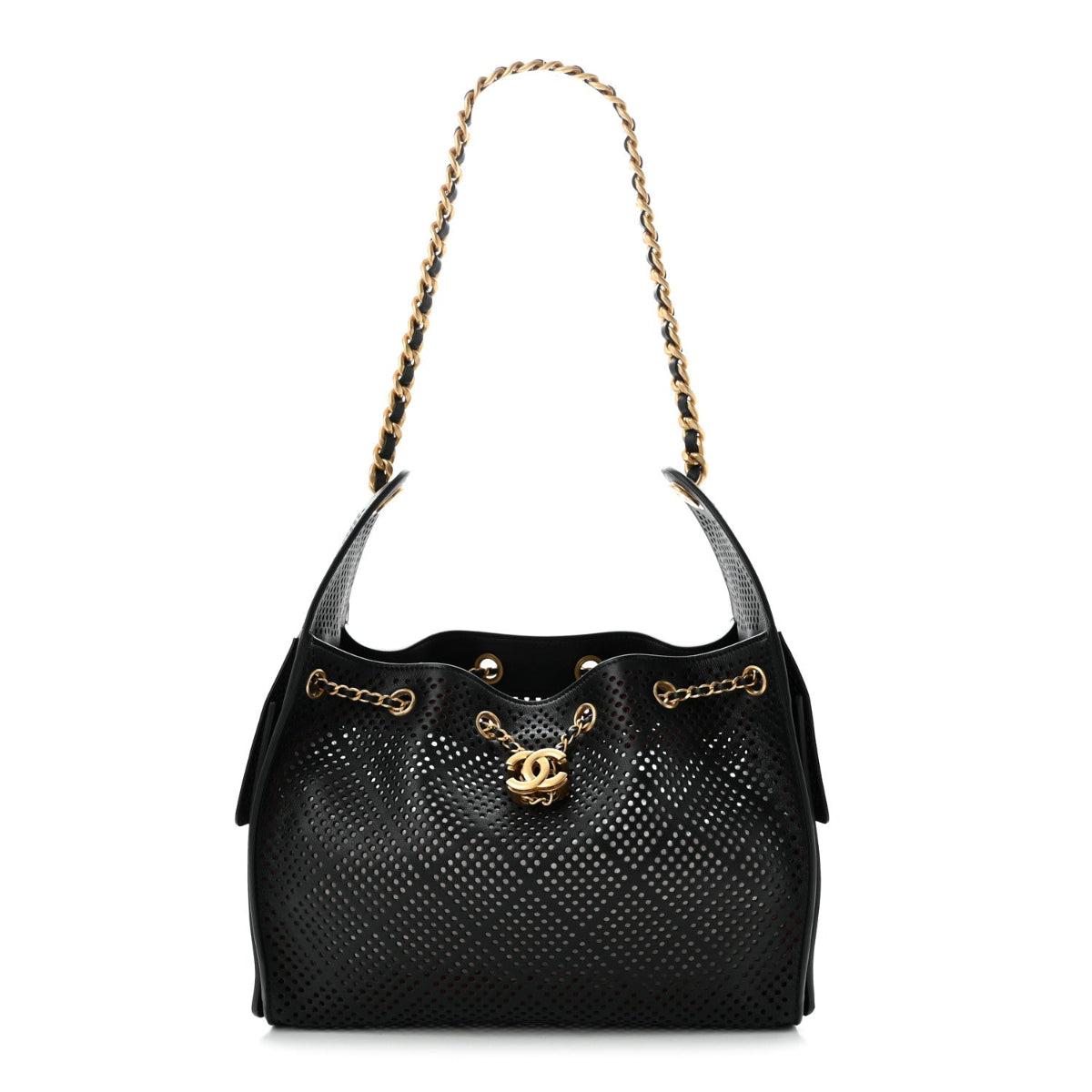 Perforated Calfskin Small Chanel 25 Handbag Black