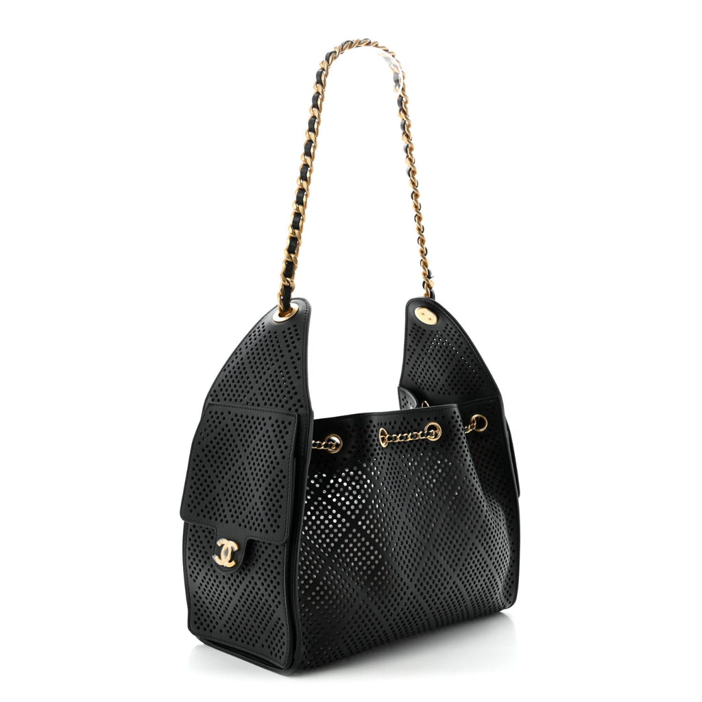 Perforated Calfskin Small Chanel 25 Handbag Black