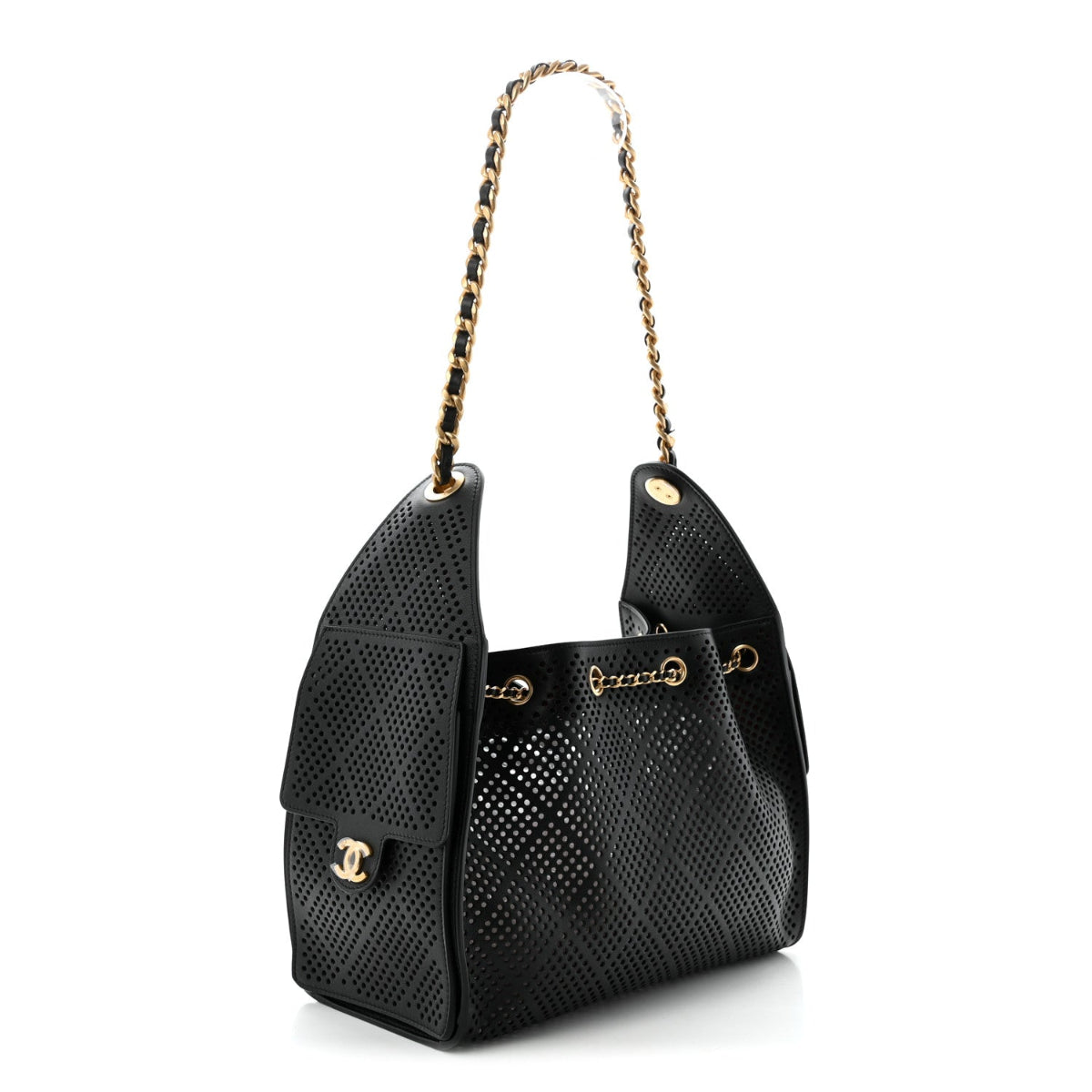 Perforated Calfskin Small Chanel 25 Handbag Black