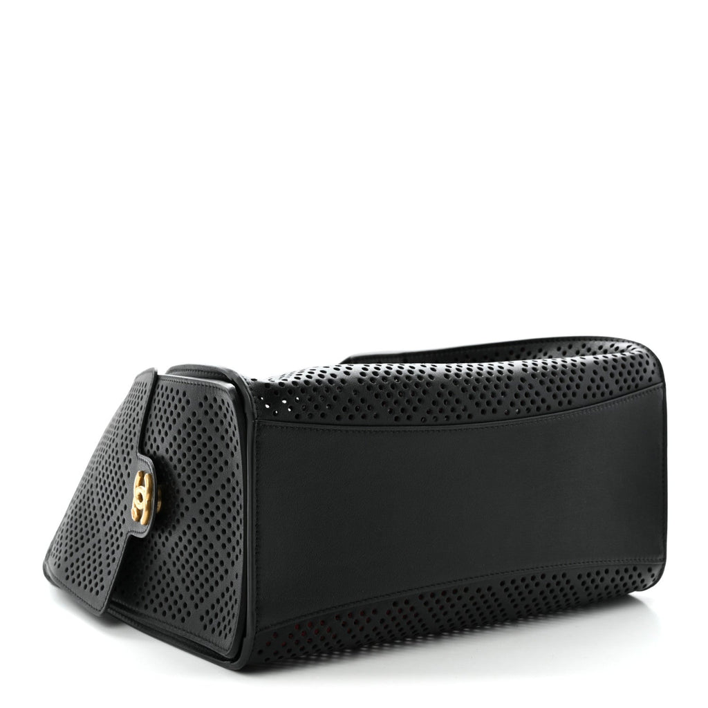Perforated Calfskin Small Chanel 25 Handbag Black
