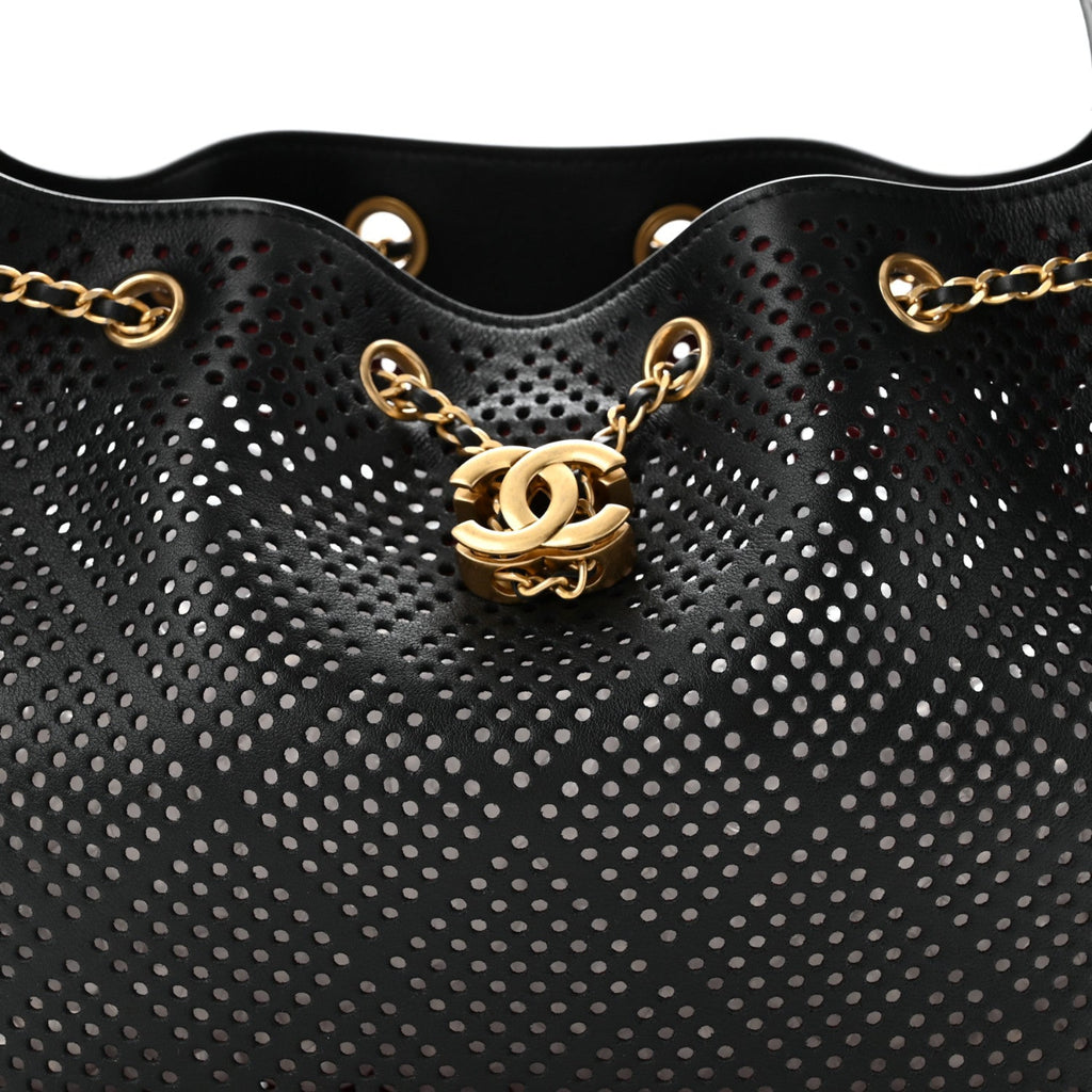 Perforated Calfskin Small Chanel 25 Handbag Black