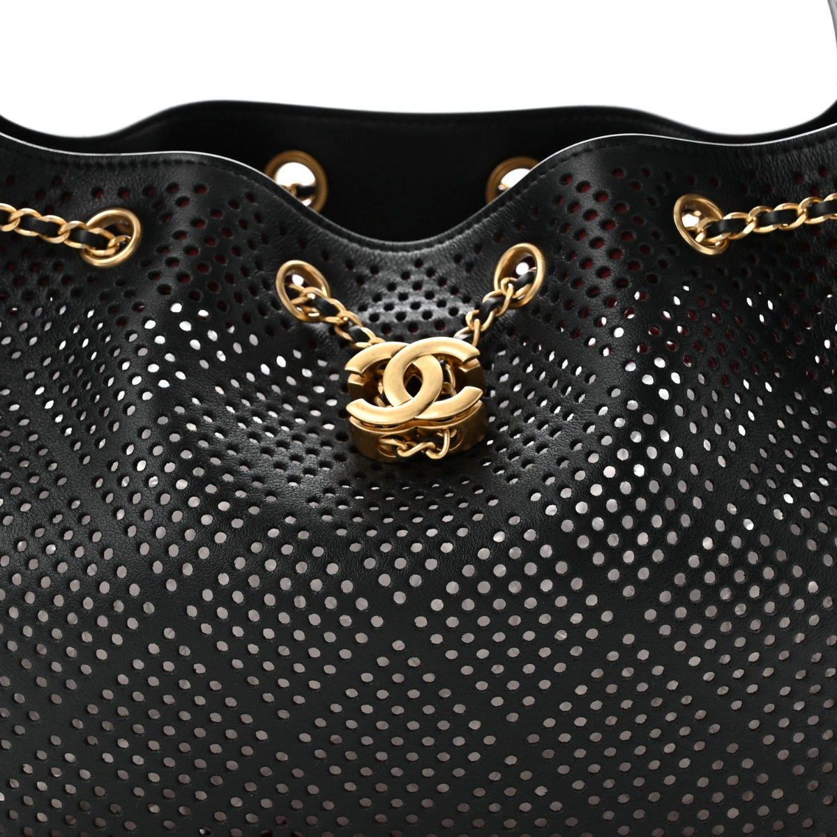 Perforated Calfskin Small Chanel 25 Handbag Black