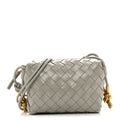Polished Nappa Intrecciato Metallic Knot Mini Loop Camera Bag Sterling
