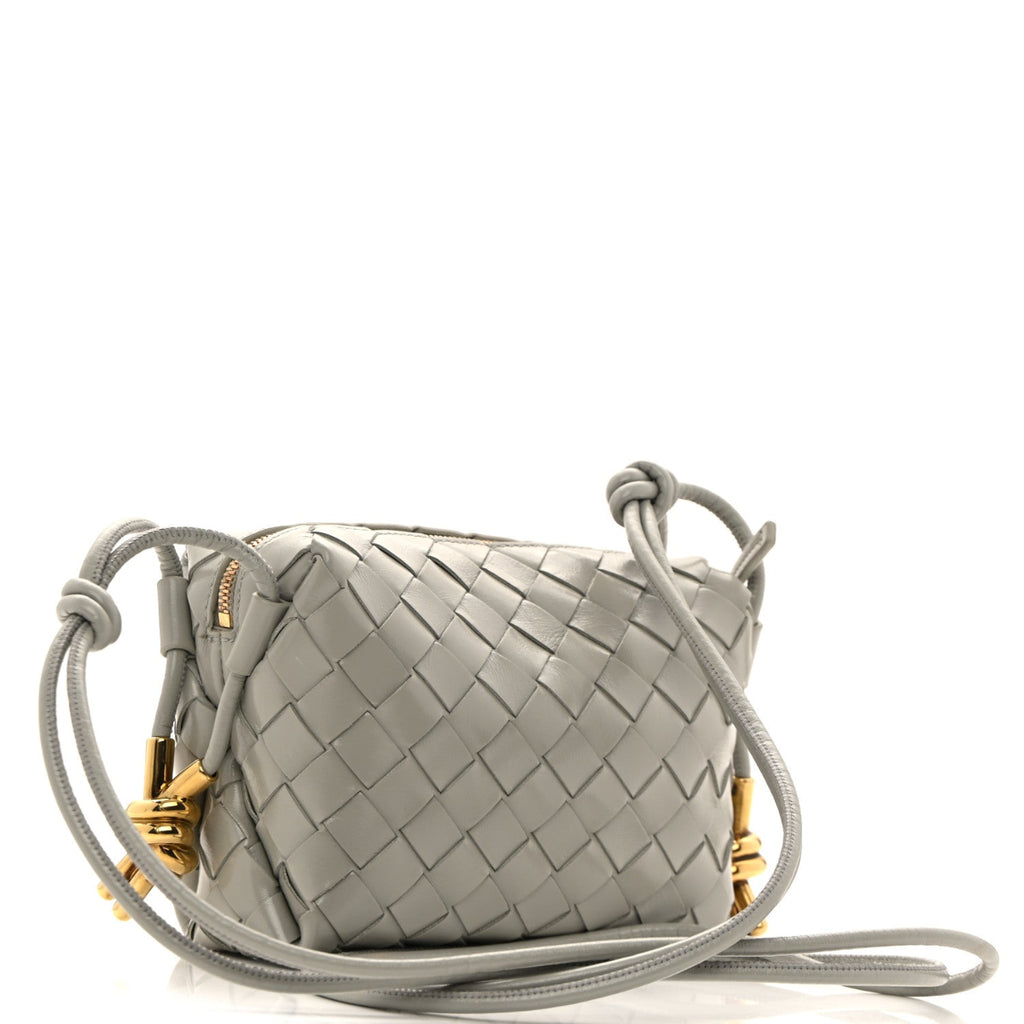 Polished Nappa Intrecciato Metallic Knot Mini Loop Camera Bag Sterling