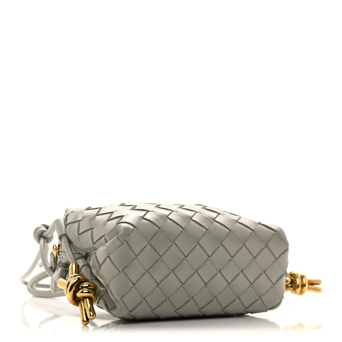 Polished Nappa Intrecciato Metallic Knot Mini Loop Camera Bag Sterling
