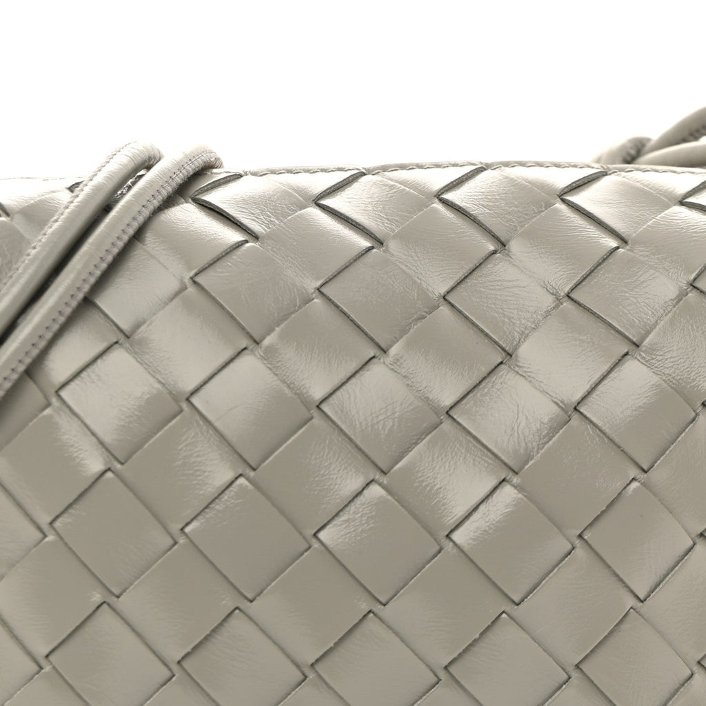 Polished Nappa Intrecciato Metallic Knot Mini Loop Camera Bag Sterling
