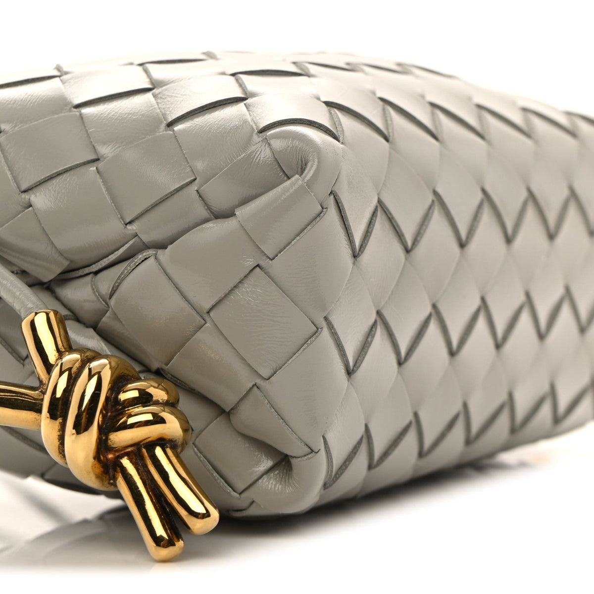 Polished Nappa Intrecciato Metallic Knot Mini Loop Camera Bag Sterling