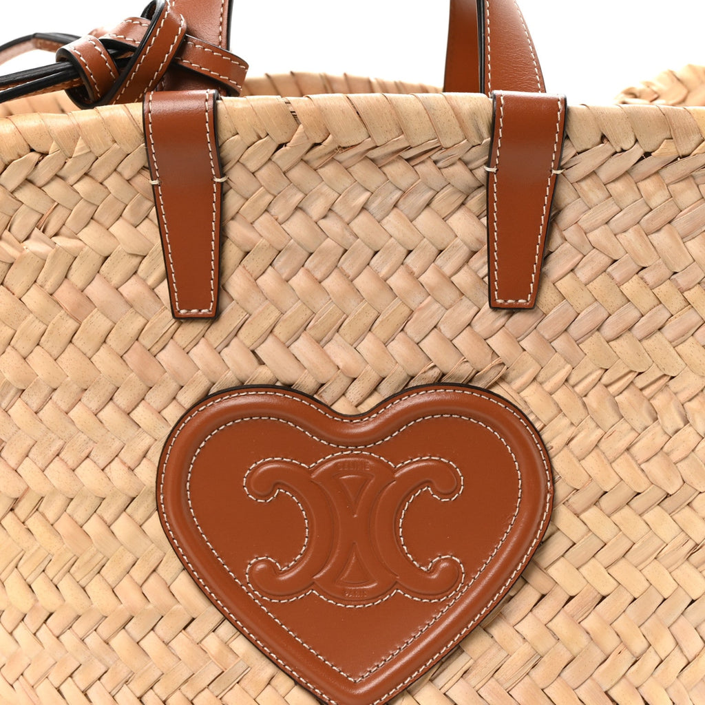 Raffia Calfskin Heart Triomphe Teen Panier Tan