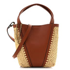 Raffia Calfskin Small Spin Tote Clay Brown