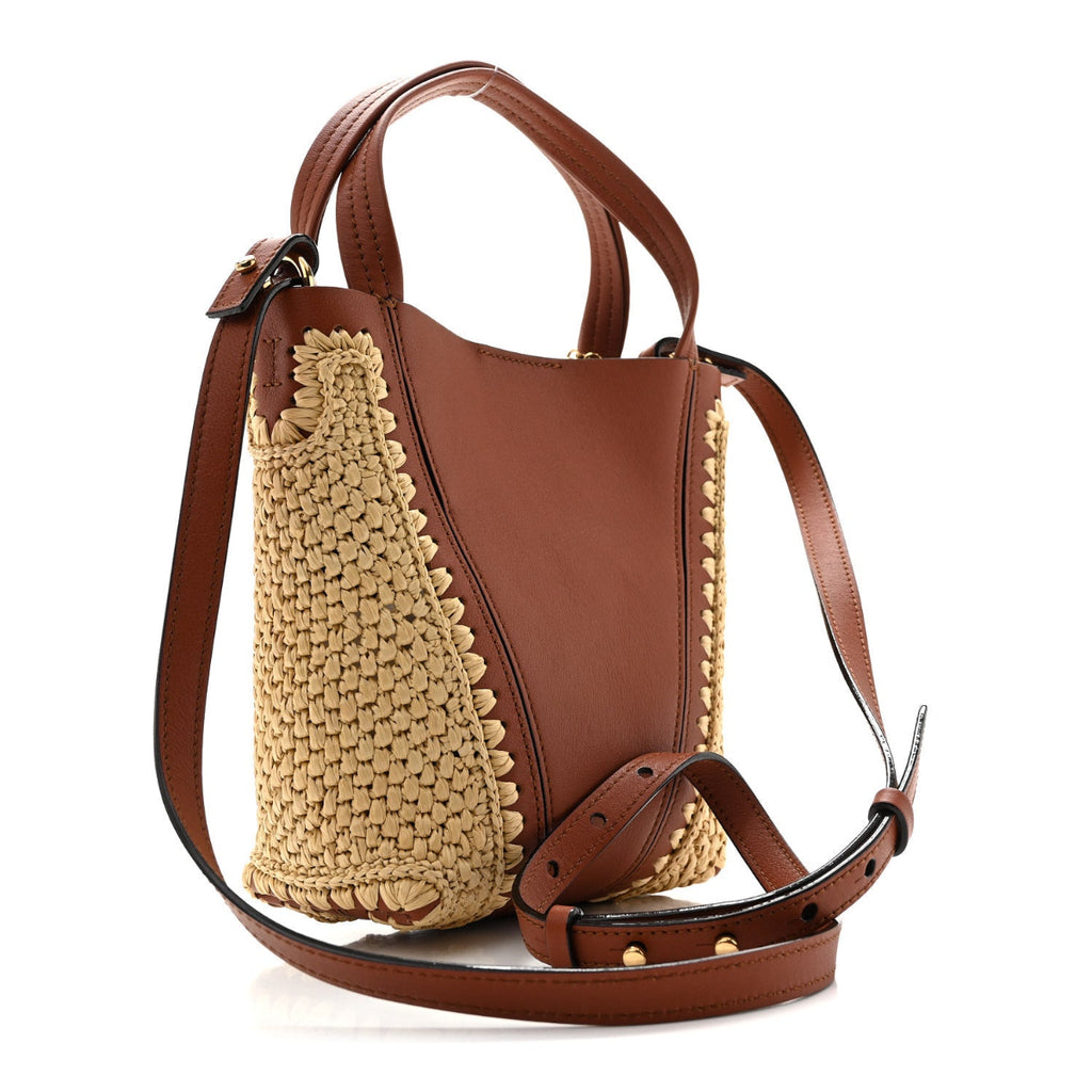 Raffia Calfskin Small Spin Tote Clay Brown