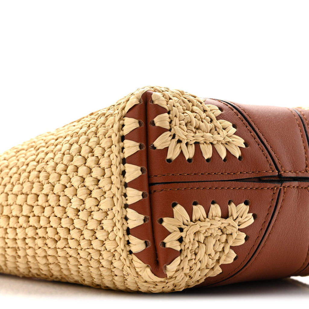 Raffia Calfskin Small Spin Tote Clay Brown