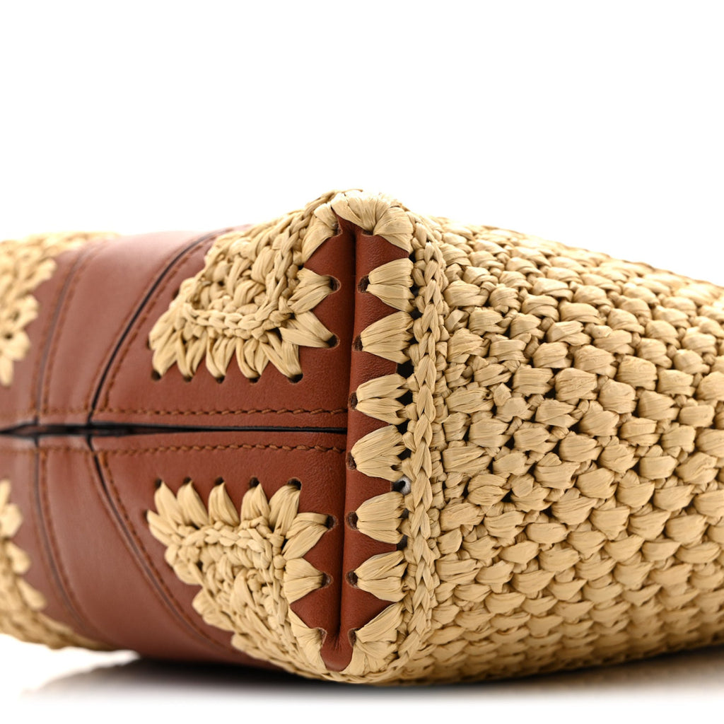 Raffia Calfskin Small Spin Tote Clay Brown
