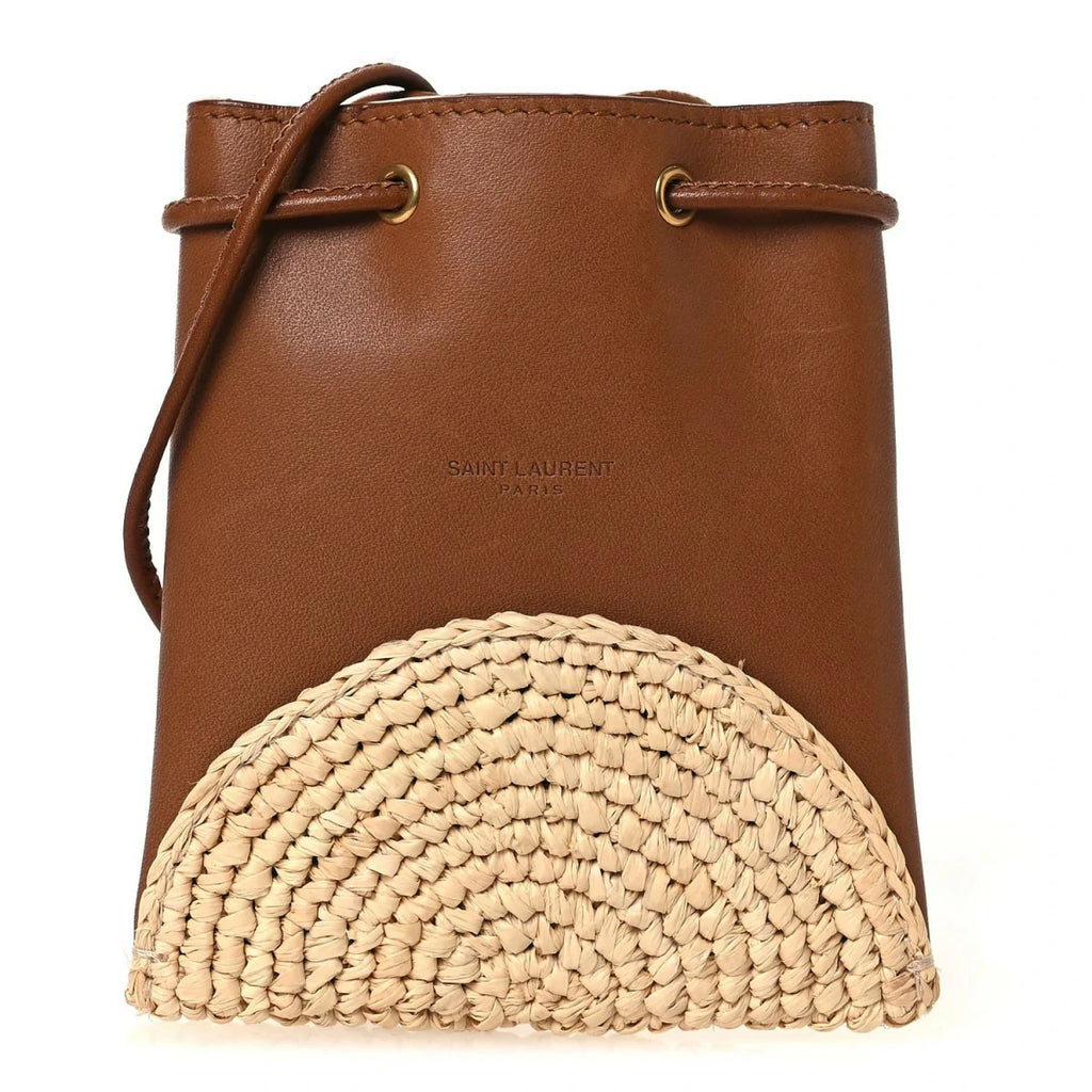 Raffia Cassandre Mini Pochon Crossbody Bag Brick Natural