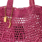 Raffia Summer Banana Tote Fuchsia Rose