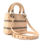 Raffia Woven Cannage Embroidered Mini Lady D-Lite Natural Black