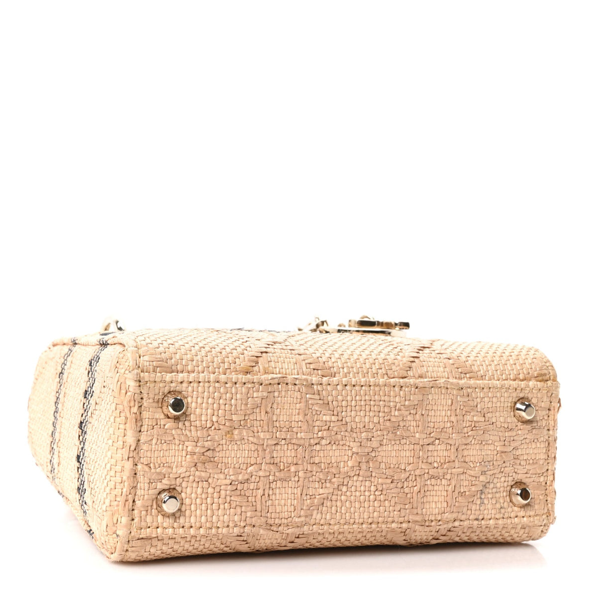 Raffia Woven Cannage Embroidered Mini Lady D-Lite Natural Black