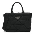 Re-Nylon Nappa Triangle Quilted Padded Small Double Handled Zip Tote Black
